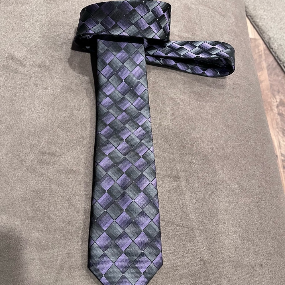 Pierre Cardin Black and Purple Checkered Tie